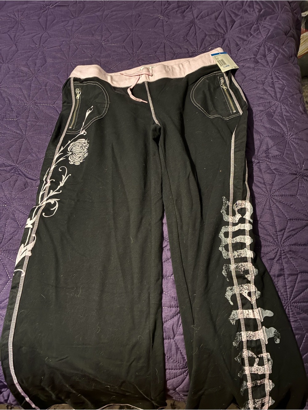 Vintage Black and pink wide leg JLO lounge pants NWT early 2000’s